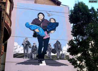 Megrázó falfestmény az ukrajnai menekültek emlékére falfestmény