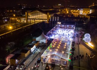 Téli varázsvilág és város feletti koripálya a Westend Tetőkertben